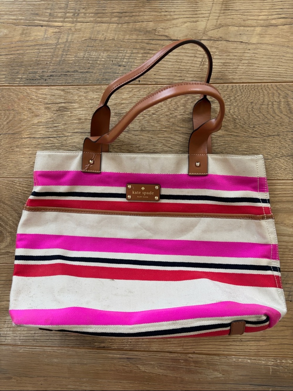 Kate Spade New York Oak Island Stripe Magazine Tote Pink Tan